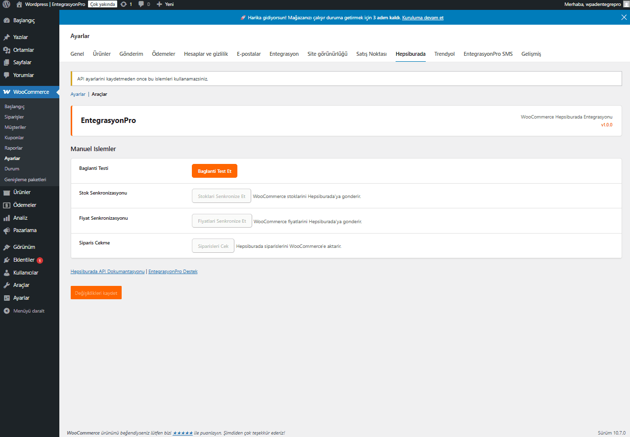 WooCommerce Hepsiburada entegrasyonu ekran goruntusu 2