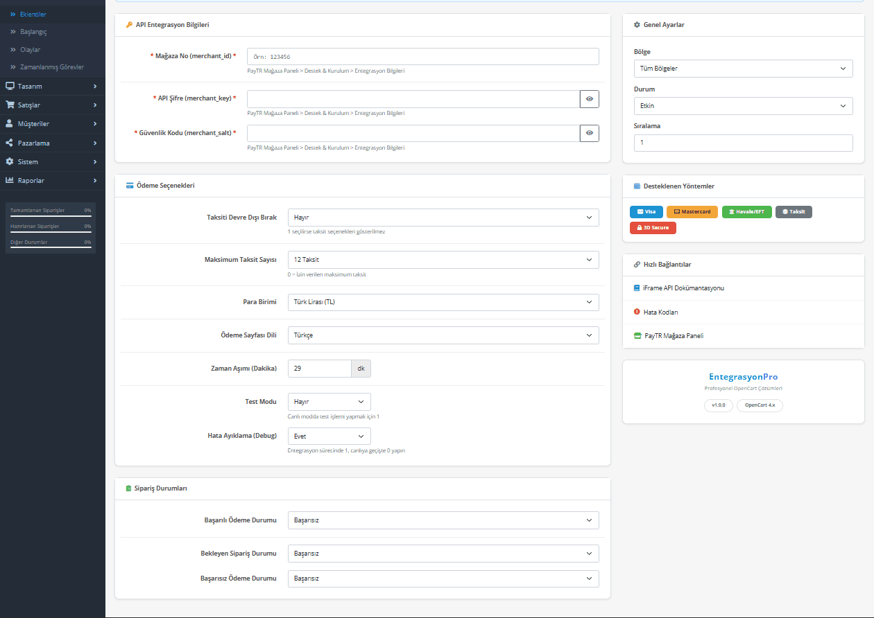 OpenCart PayTR odeme modulu ekran goruntusu 2